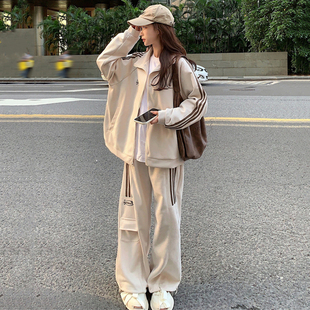 韩版宽松显瘦美式卫衣运动套装，女春秋季学生跑步时尚休闲两件套潮