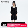 jessyline女装冬季 杰茜莱黑色收腰衬衫连衣裙 241211236