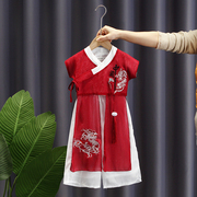 汉服男童夏季红色古装儿童，中国风唐装，宝宝三月三男孩周岁礼服套装