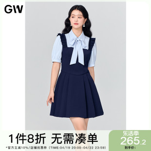 gw大码女装法式长袖蝴蝶结飘带，西装连衣裙2024春夏季微胖mm女