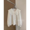 白色娃娃领衬衫女2023秋季法式设计感小众衬衣钩花蕾丝领上衣