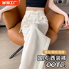 米白色窄版阔腿裤女春秋直筒盘扣新中式国风西装裤高级感垂感