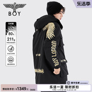 boylondon冬季情侣款羽绒服烫金，翅膀刺绣保暖连帽长款外套n26003