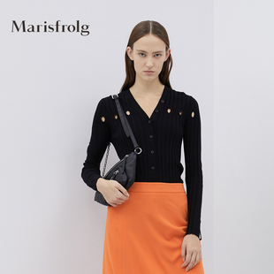 marisfrolg玛丝菲尔纯羊毛毛，针织衫女装2020春季修身黑色开衫