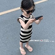 儿童无袖条纹连衣裙中长款时尚洋气韩版女童裙夏季薄款短袖条纹裙