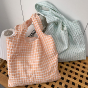 夏季新款薄荷绿格子帆布袋ins小清新单肩糖果色文艺百搭仙女范包