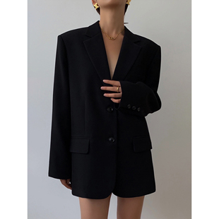 NEVA HU 黑色西装外套女2024春季韩版宽松复古休闲显瘦小西服