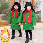 男童儿童加绒加厚东北军，绿棉大衣小孩秋冬季外套，洋派棉服棉袄冬装