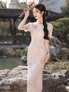 复合蕾丝旗袍年轻款，高端气质改良新中式少女，长款民国风连衣裙
