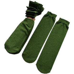 纯军绿色袜子5双 涤棉薄丝袜中筒短袜男女学生运动袜军训锻炼