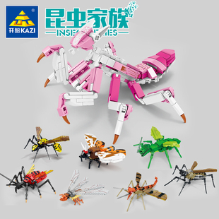 开智积木儿童益智拼装昆虫，动物模型拼图，插玩具男孩兰花螳螂小礼物