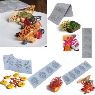 创意菜新中式菜模具分子，料理法式菜镂空树叶蕾丝叶子巧克力硅胶