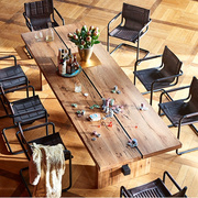 美式乡村复古实木餐桌会议桌洽谈桌，欧式原木办公桌家用饭桌椅组合