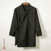 中国风男装棉麻改良汉服复古亚麻，居士服斜襟，外套秋假两件中式服装