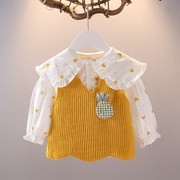 女宝宝长袖衬衫0-1-2-3岁女童春装套装，洋气衬衫+针织，马甲;.&&r&r