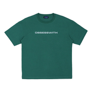 obsesswith绿与白的夏天简约字母，短袖植绒t恤圆领滑板衣服宽松