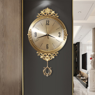 纯铜欧式挂钟客厅网红钟表挂墙家用轻奢大气壁钟静音电波精工时钟