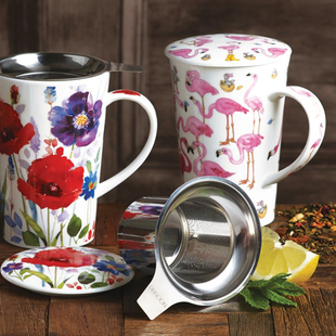 DUNOON英国骨瓷杯子带盖马克杯红茶杯进口杯子办公室陶瓷水杯泡茶