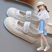 女童帆布鞋2024夏季儿童浅口魔术贴童鞋女童，软底舒适防滑布鞋