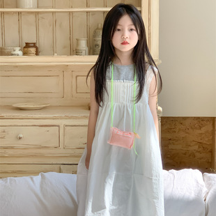 韩国女童背心裙套装2024夏季白色连衣裙棉质打底背心两件套潮