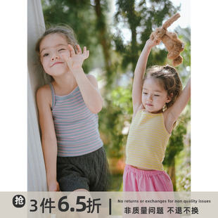 史豌豆(史豌豆)女童条纹吊带，背心内穿外穿2023夏季洋气，女宝宝无袖上衣