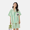 夏季睡衣绿色条纹套装可爱甜美风休闲舒适透气居家女宽松短袖
