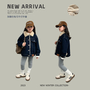 儿童牛仔棉衣外套，2023冬季女童宝宝时尚，韩版加厚加绒棉服