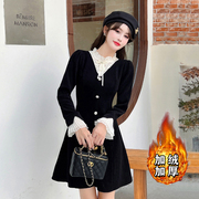 常规/加绒法式赫本风复古气质黑色显瘦小个子连衣裙女装6385