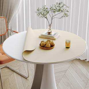 纯色高级感皮革圆形桌垫小茶几垫子圆桌桌布，免洗防水防油轻奢餐垫