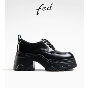 fed黑色小皮鞋，秋季女鞋粗跟厚底，牛津鞋单鞋女款r0904-zc150