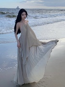 三亚沙滩裙露背连衣裙仙气长裙，飘逸雪纺海边度假仙女裙氛围感超仙