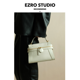 EZRO洋气设计感百搭早春白色托特包真皮牛皮斜挎凯莉女包
