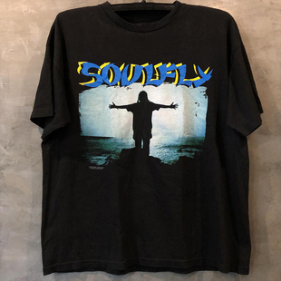 soulfly飞灵乐队欧美金属，摇滚vintage复古短袖，慵懒风男女质感t恤