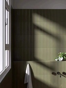 定制橄榄绿长条手工复古瓷砖卫生间浴室墙面瓷砖烘焙店门头吧台瓷