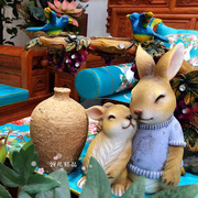 桌面装饰创意树脂工艺品，花园庭院摆件家居，饰品可爱动物小兔子摆件