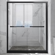浴室玻璃隔断卫生间一字型不锈钢定制干湿分离黑色淋浴房推拉移门