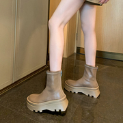 美式街头拽酷气质厚底圆头短靴女2024年秋百搭时髦瘦瘦时装靴