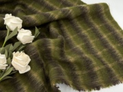 加厚蓬松 军绿色长毛格纹羊毛混纺面料秋冬大衣外套毛呢布料