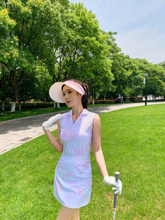 夏季高尔夫女装时尚粉色速干无袖，上衣golf球服修身显瘦运动短裙子