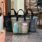 韩版透明网纱镂空植绒字母轻便大容量购物袋饭盒妈咪包手拎包