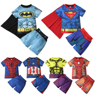 儿童欧美夏季男童超人，复仇者上衣+短裤两件套家居服套装童装ins