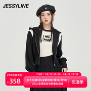 jessyline秋季女装 杰茜莱黑色连帽短款小外套 331107019