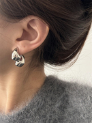 前后大小金属风耳环欧美复古时尚，百搭银色耳钉小众设计感耳环耳饰