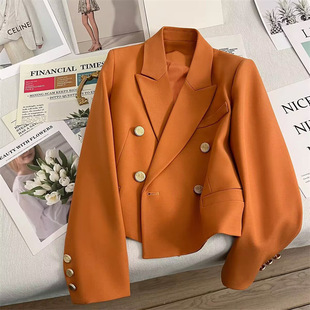 桔色短款小个子西装外套，女秋季韩版韩国炸街气质西服女ys235