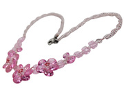 夏季锆石水晶项链女短款时尚粉色花朵编织项链情人节礼物女生