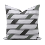 现代灰色条纹拼贴布艺抱枕靠垫套主卧床上客厅沙发方形样板间软装