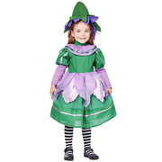 儿童节服装 丛林地精泡泡袖绿紫色裙花仙子精灵服多层裙摆花瓣帽
