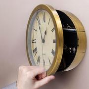复古铜色收纳保险时钟创意客厅家用挂钟个性墙壁时钟