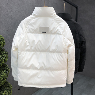香港白色立领羽绒外套男款修身短款冬季外套2023男士保暖上衣