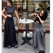 laoyu西装半身裙，女春夏季高腰显瘦大摆裙，百褶裙黑色伞裙长裙
